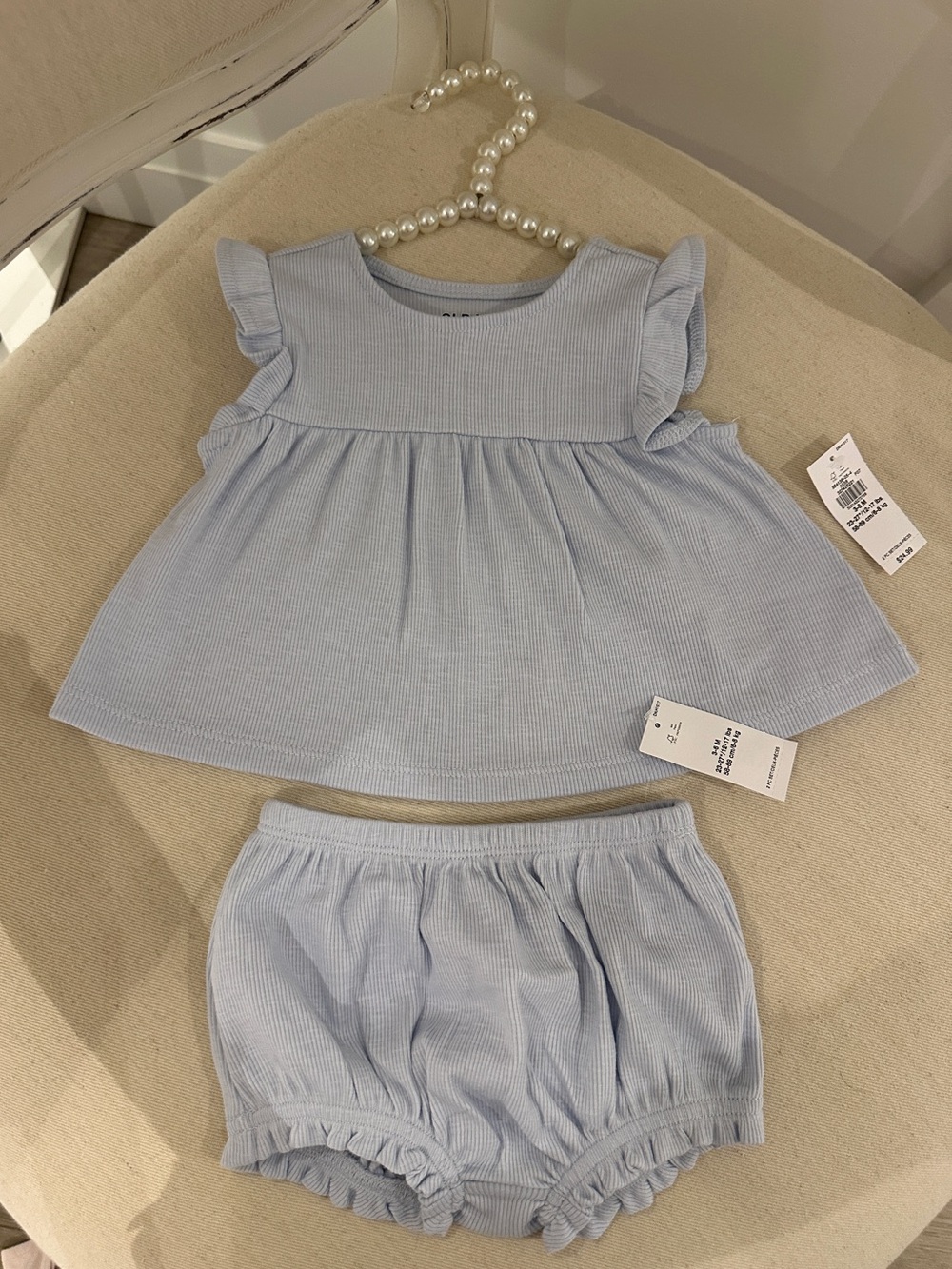🤍 3~6 Mth Soft blue Old Navy Baby Ruffle Sleeve Two-Piece Set NWT
